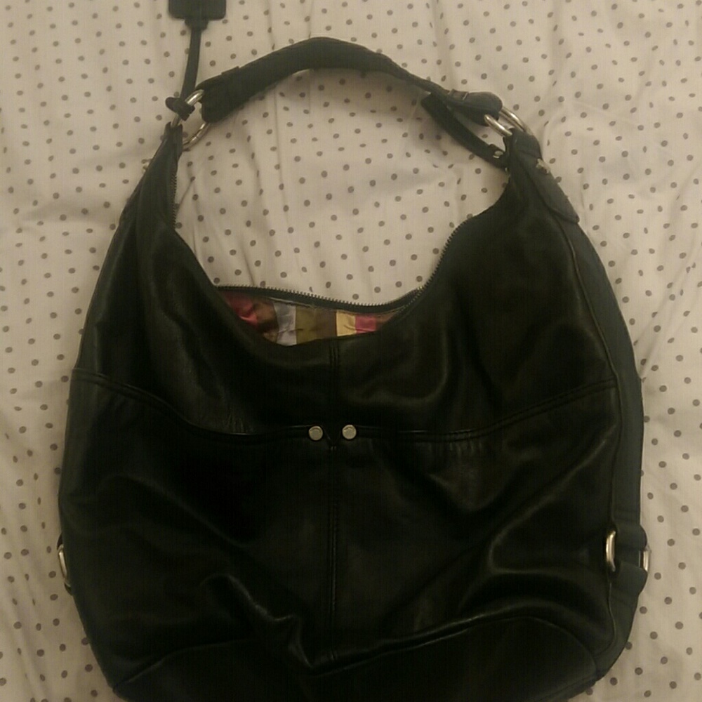Black leather handbag